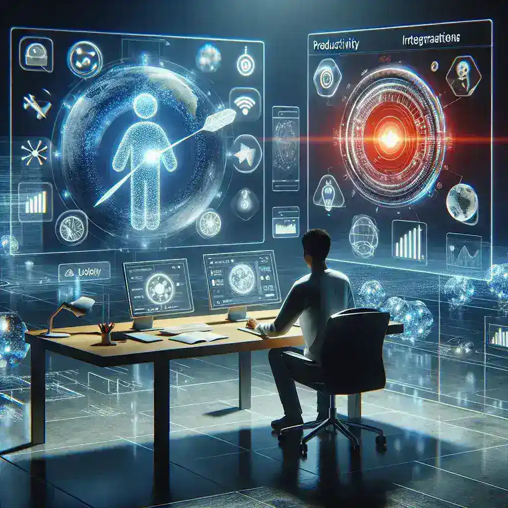 "Persona utilizando herramientas de inteligencia artificial en su computadora para mejorar la productividad personal en 2024."